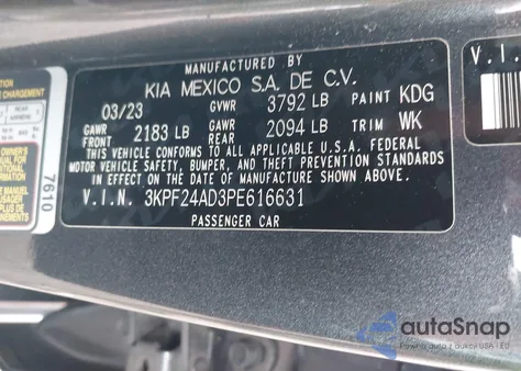 2023 Kia Forte Lxs z USA, uszkodzony, nr VIN 3KPF24AD3PE616631